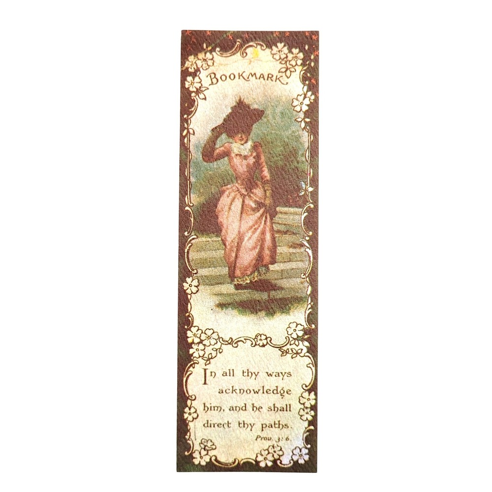 Vintage 70s Proverbs Scripture Lady Bookmark Evergreen Press- 1800s Reproduction